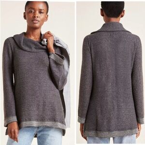 Maeve by Anthropologie Risa Hacci Cowl Neck Tunic Sweater in Carbon Gray, Sz XS